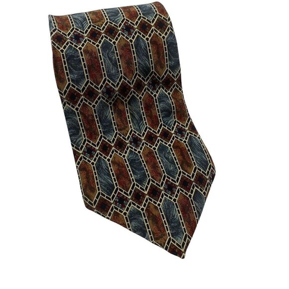 Metropolitan Museum of Art Tie Men's Necktie Silk Brown Blue Ivory Geometric - Picture 2 of 7